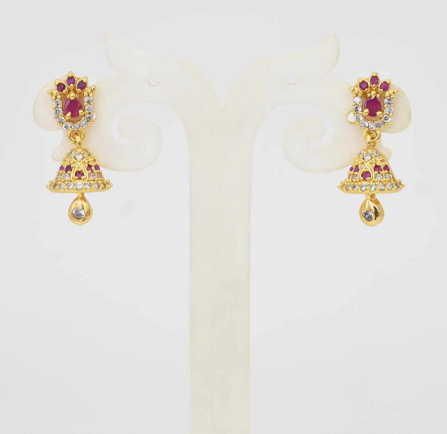 White Magenta Glitzy Jhumka - Y031324