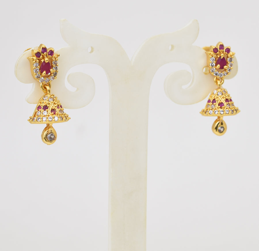 White Magenta Glitzy Jhumka - Y031324