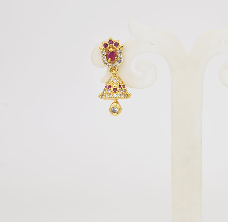 White Magenta Glitzy Jhumka - Y031324