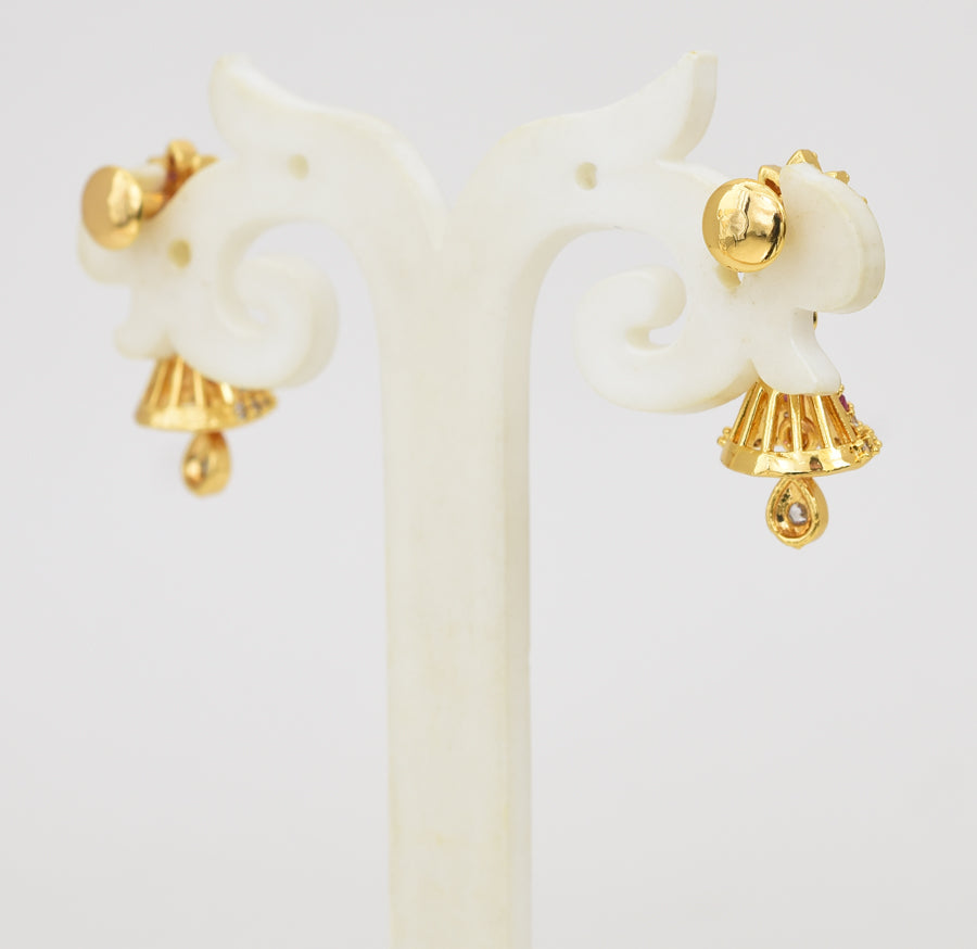 White Magenta Glitzy Jhumka - Y031324