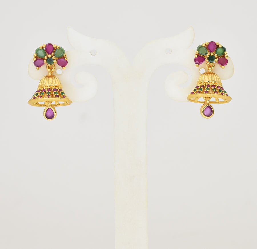 Magenta Green Flowery Jhumka - Y041340