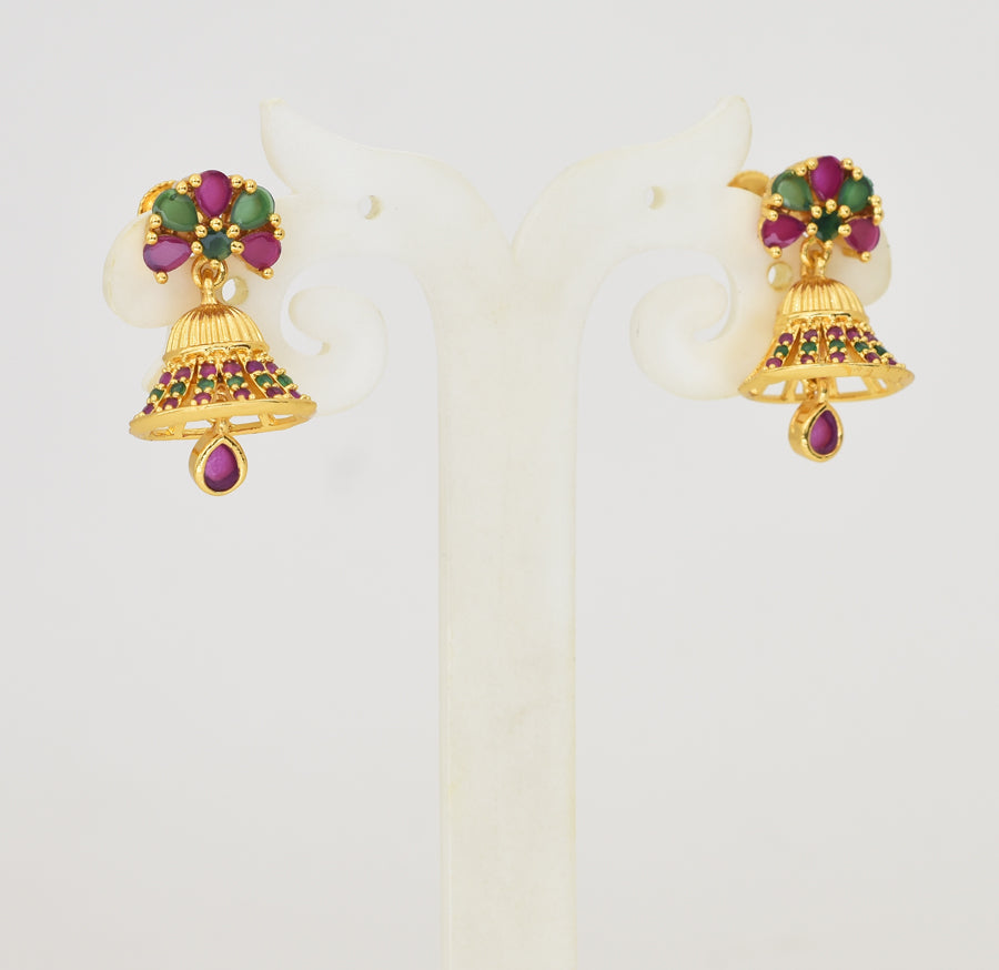 Magenta Green Flowery Jhumka - Y041340