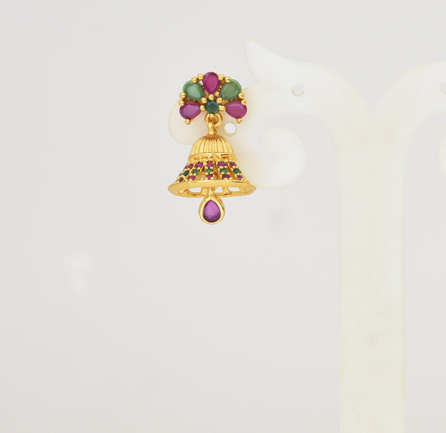 Magenta Green Flowery Jhumka - Y041340