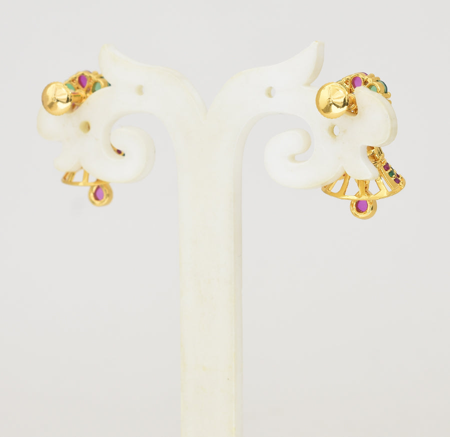 Magenta Green Flowery Jhumka - Y041340