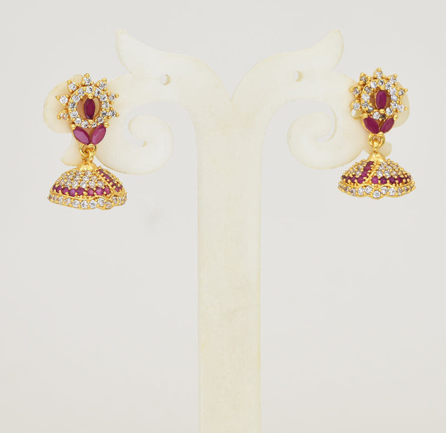 White Magenta Glinty Jhumka - Y041342