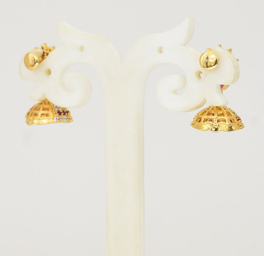 White Magenta Glinty Jhumka - Y041342