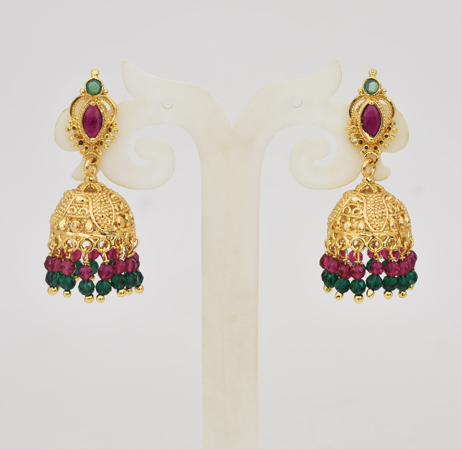 Magenta Green Flickery Medium Jhumka - Y031318
