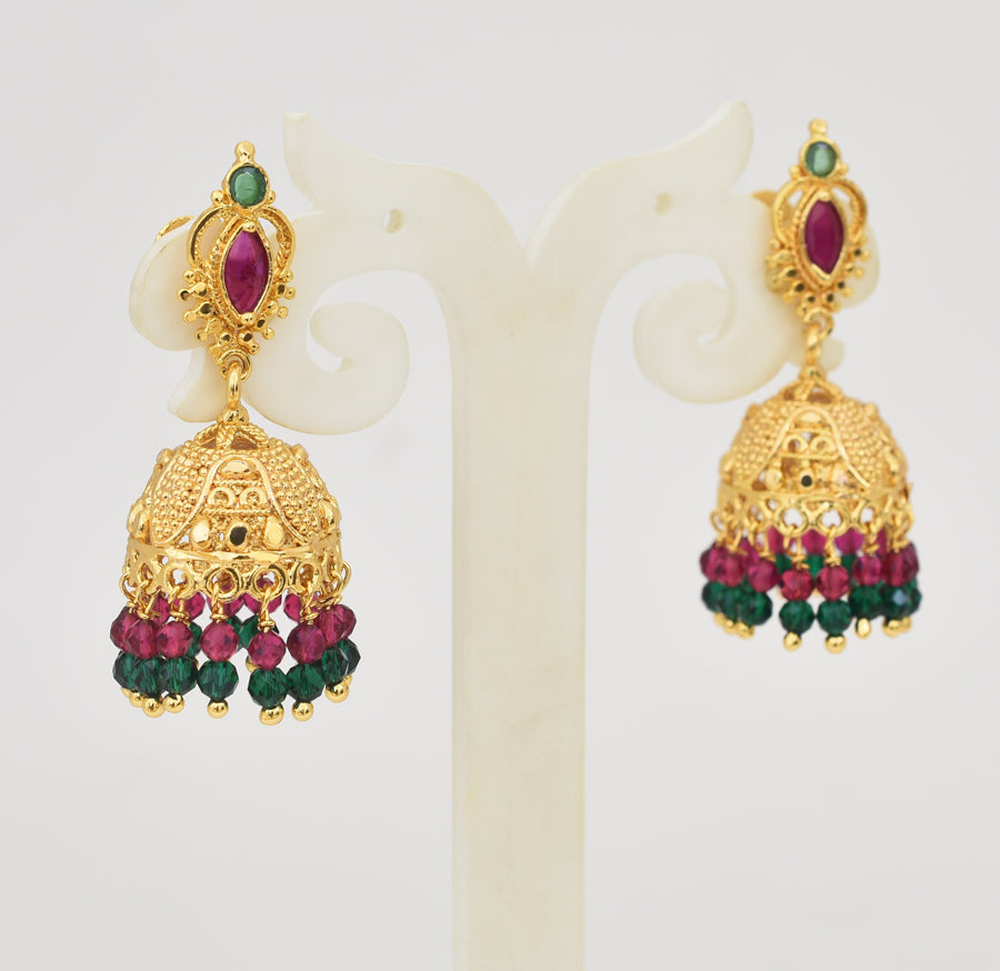 Magenta Green Flickery Medium Jhumka - Y031318