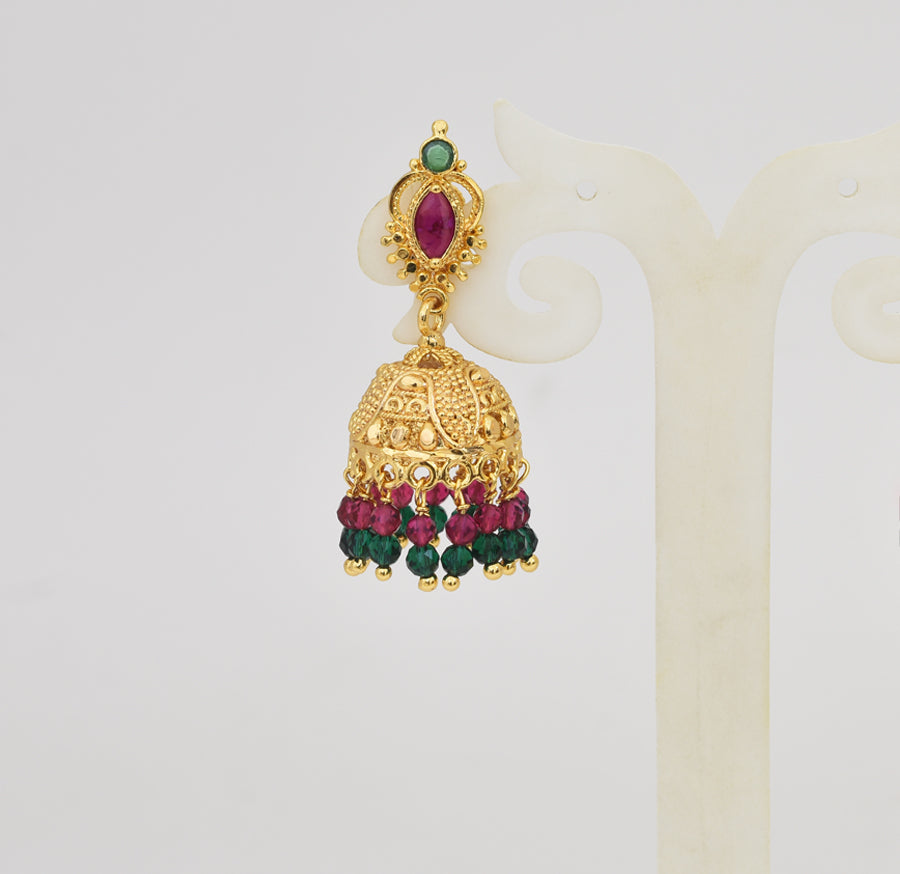 Magenta Green Flickery Medium Jhumka - Y031318