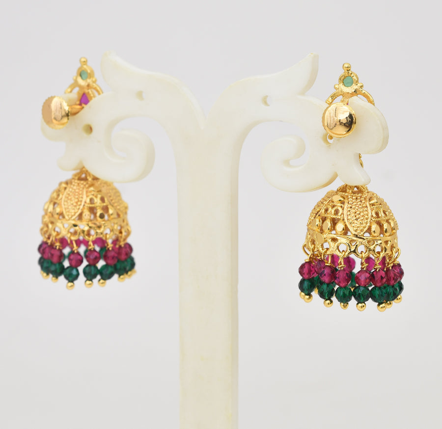 Magenta Green Flickery Medium Jhumka - Y031318