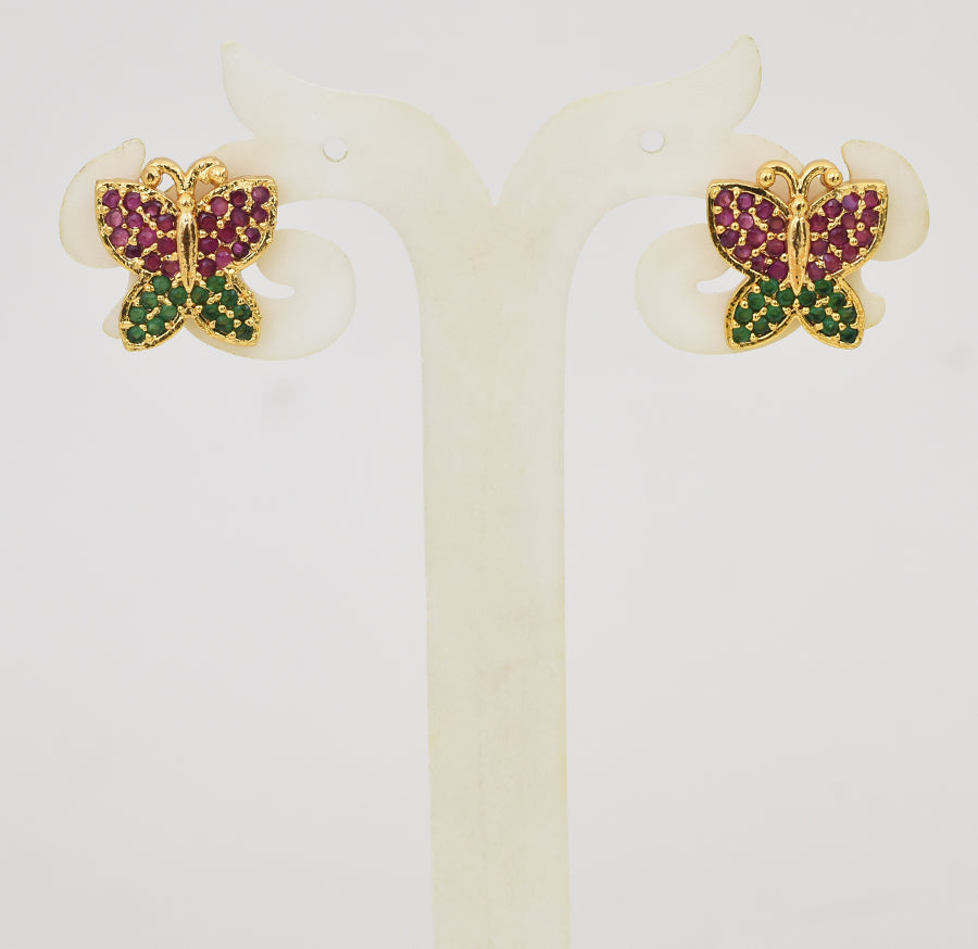 Magenta Green Butterfly Stud - Y041334