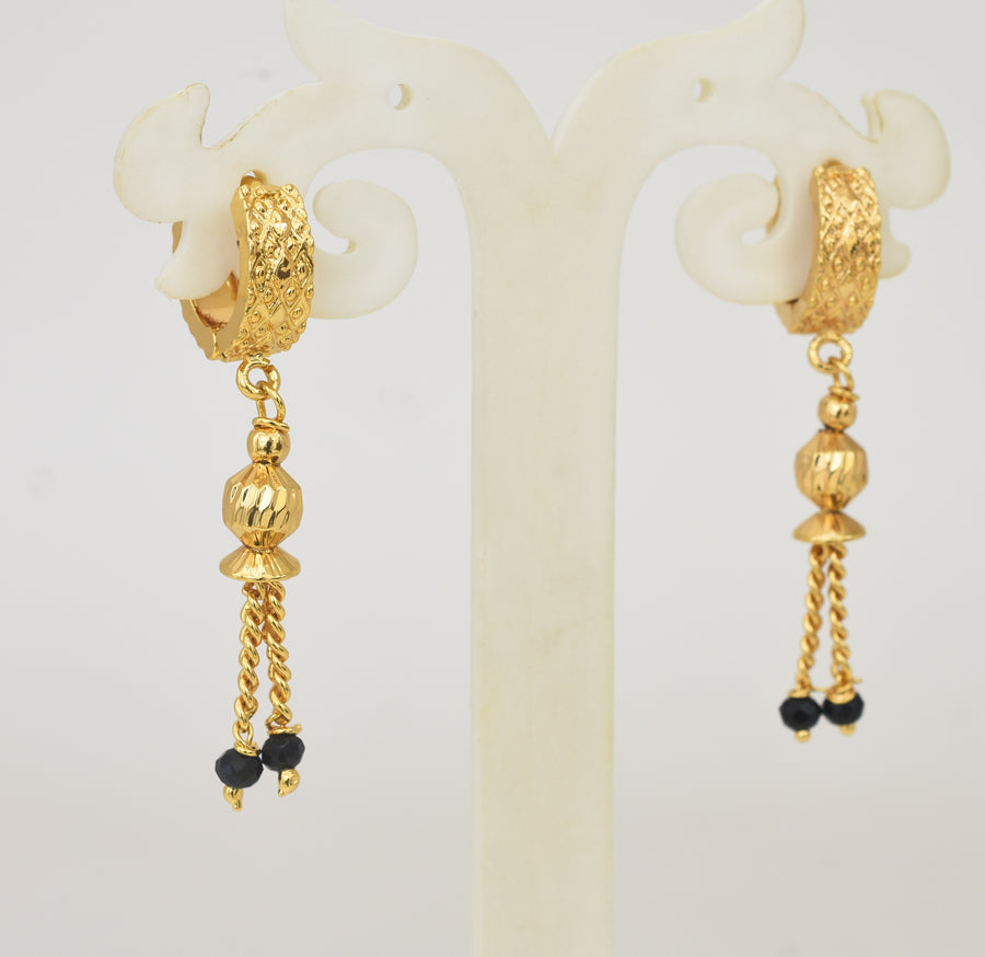 Black Crystal Glazing Hanging Hoop Earrings - Y101407