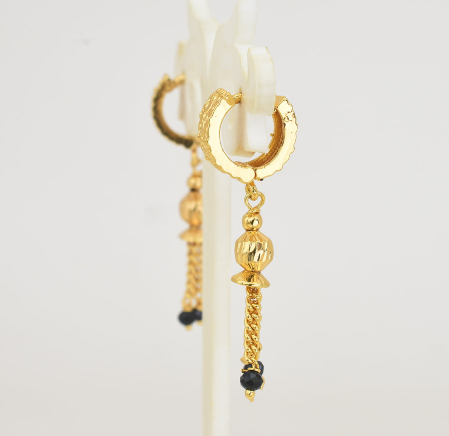 Black Crystal Glazing Hanging Hoop Earrings - Y101407
