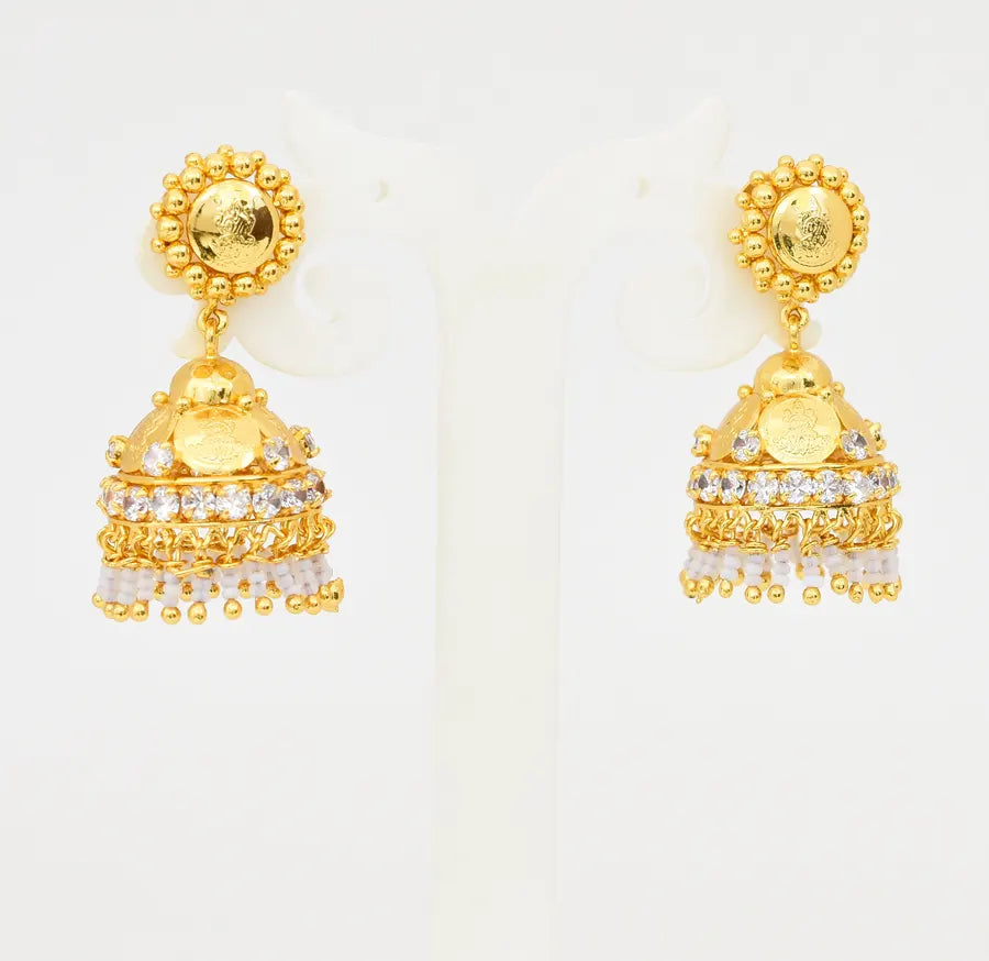 Medium White Lakshmi Coin Pasi Jhumka - V02305