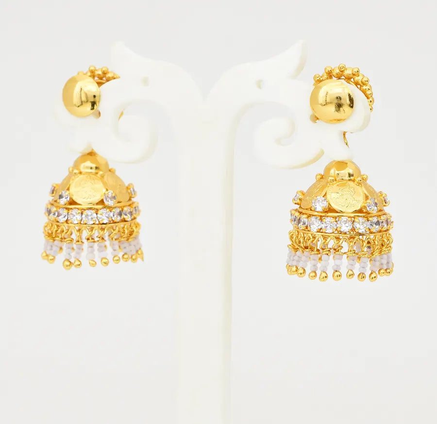 Medium White Lakshmi Coin Pasi Jhumka - V02305