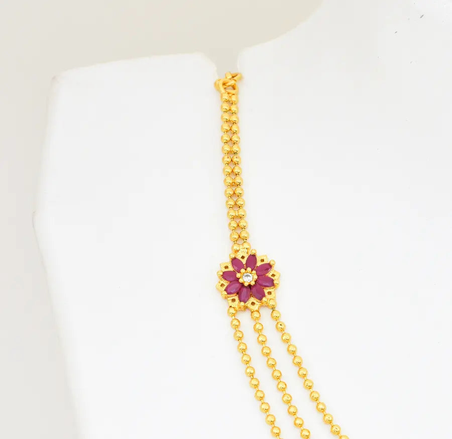 White Magenta Three Layer Flora Necklace - U12221