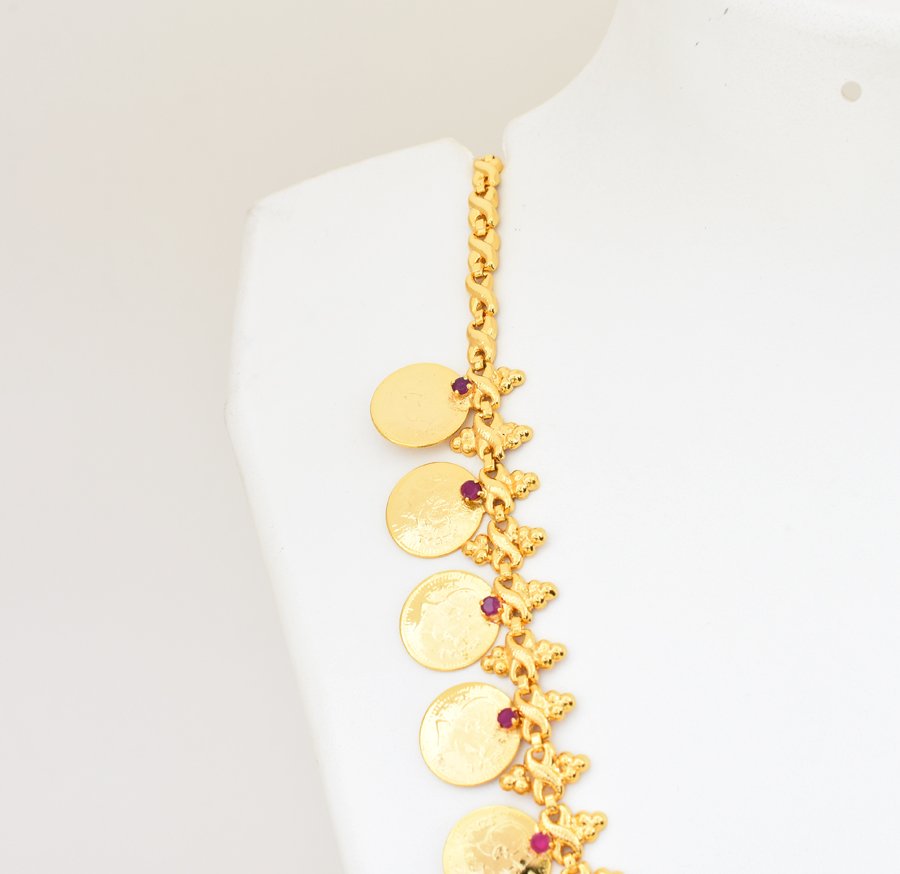 Magenta Coin Long Necklace - U12224