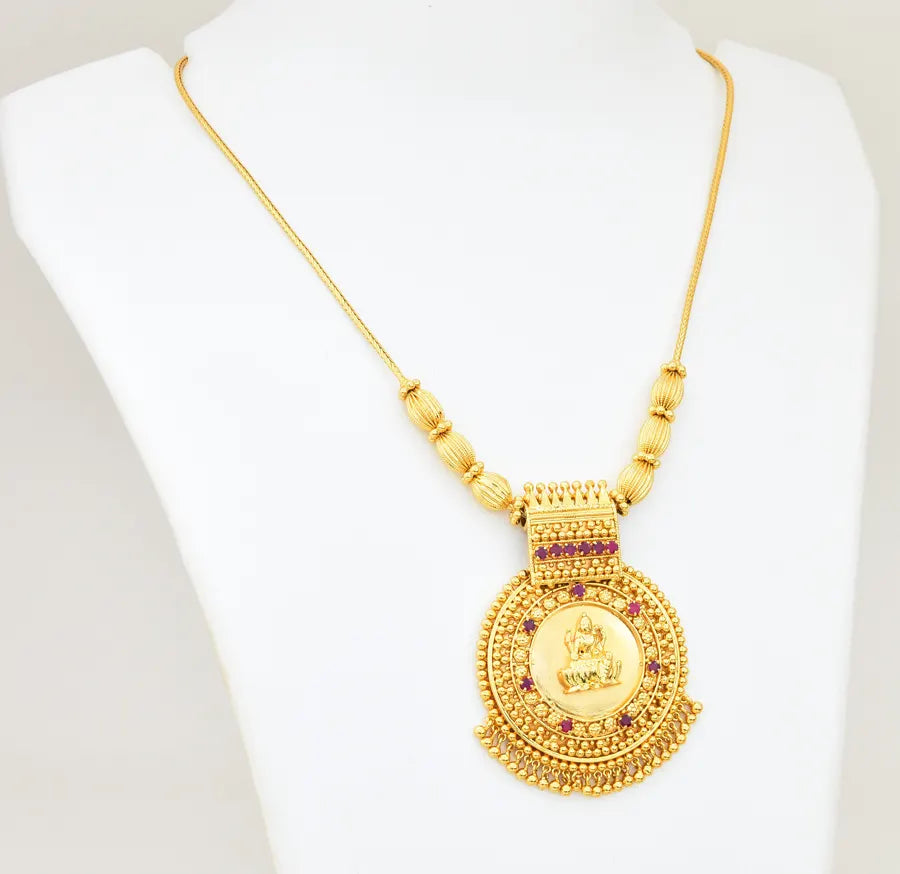 Magenta Lakshmy Round Designer Locket With Chain - V03380