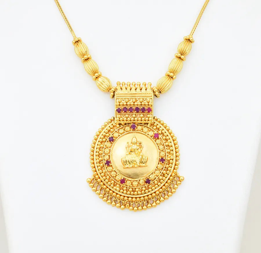 Magenta Lakshmy Round Designer Locket With Chain - V03380