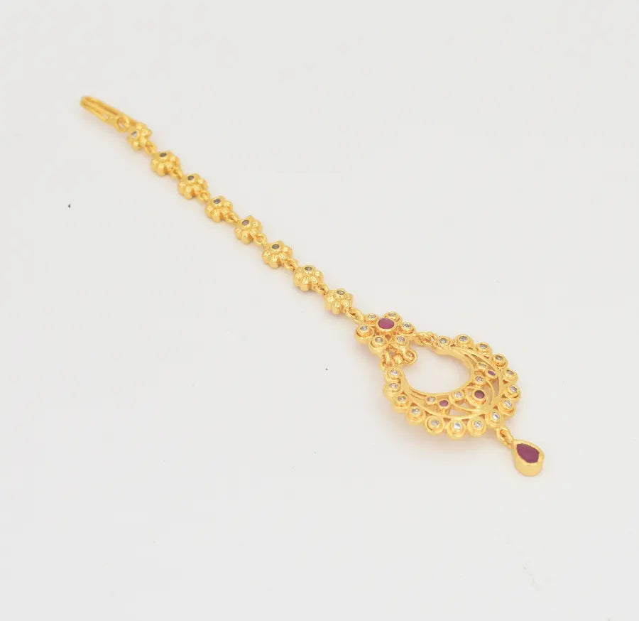 White Magenta Flora Maang Tikka - V02318