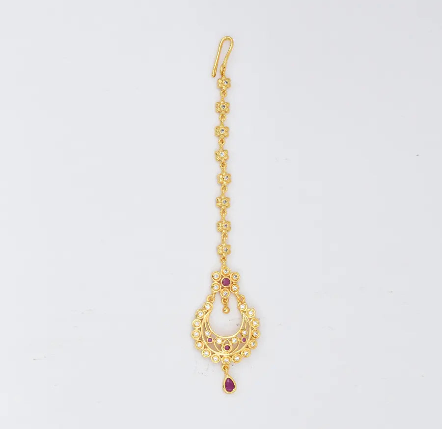 White Magenta Flora Maang Tikka - V02318