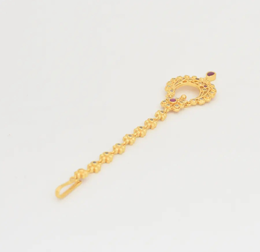 White Magenta Flora Maang Tikka - V02318