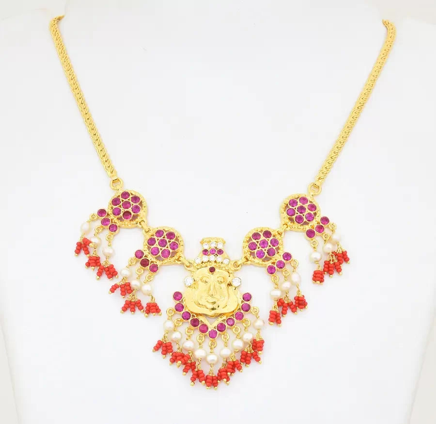 White Magenta Kerala Traditional Kathakali Necklace - X031129