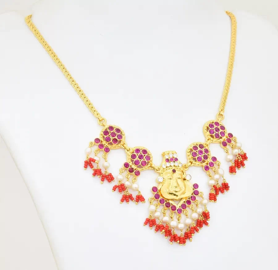 White Magenta Kerala Traditional Kathakali Necklace - X031129