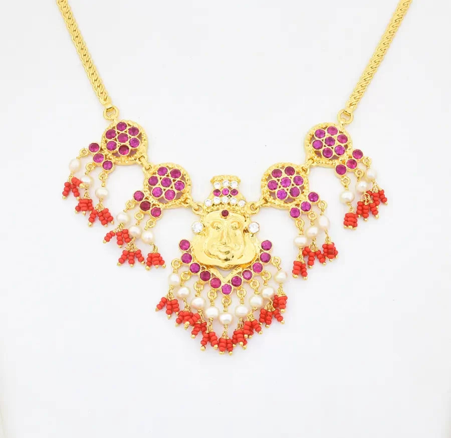 White Magenta Kerala Traditional Kathakali Necklace - X031129