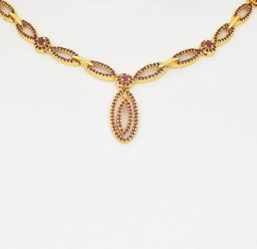 Magenta Opel CZ Short Necklace With Dangler - U0825