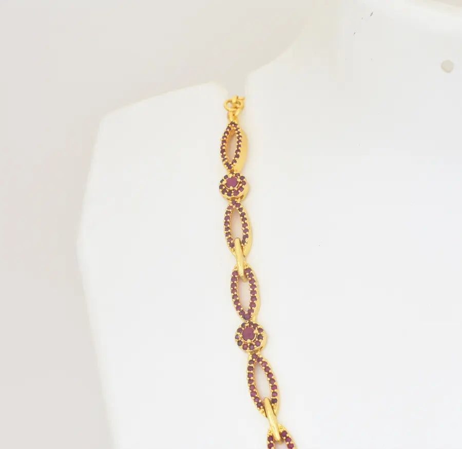 Magenta Opel CZ Short Necklace With Dangler - U0825