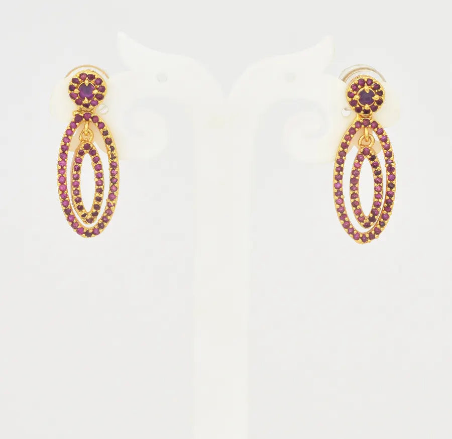 Magenta Opel CZ Short Necklace With Dangler - U0825