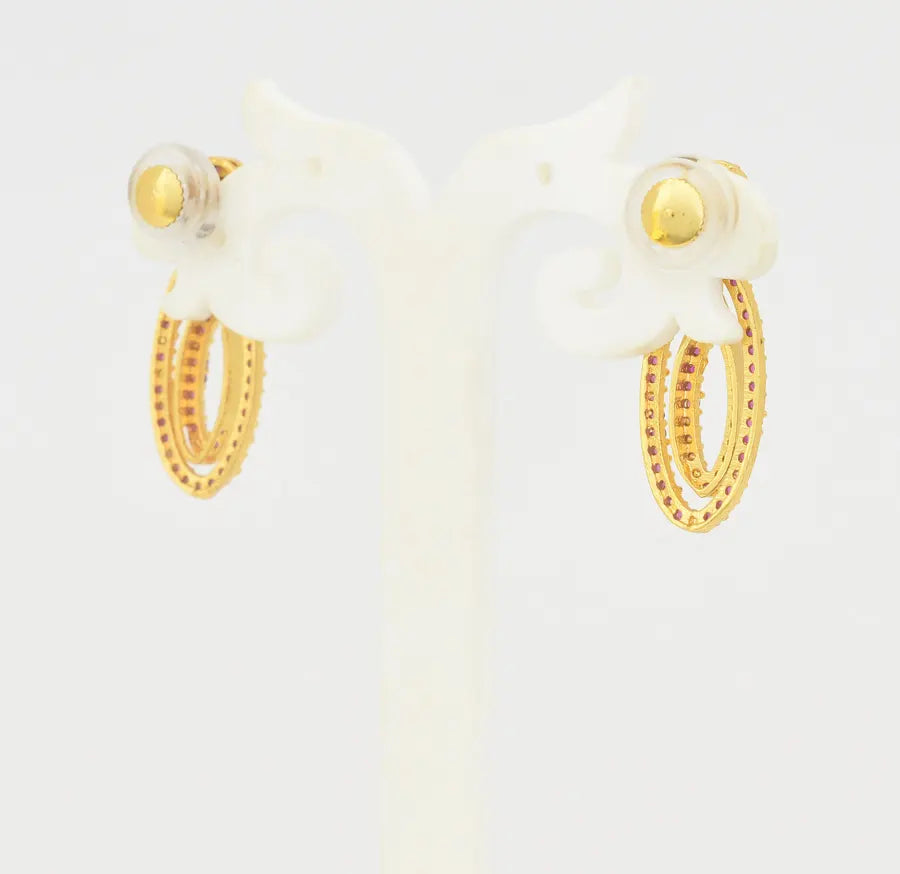 Magenta Opel CZ Short Necklace With Dangler - U0825