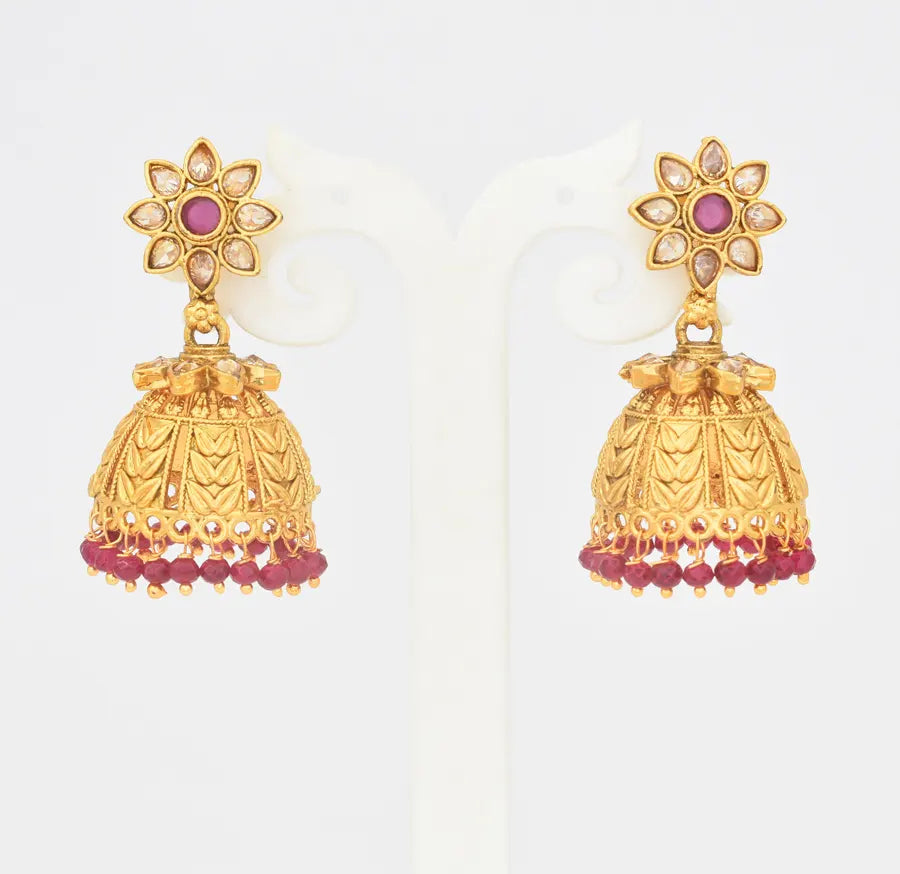 Matte White Magenta Imara Jhumka - U0816