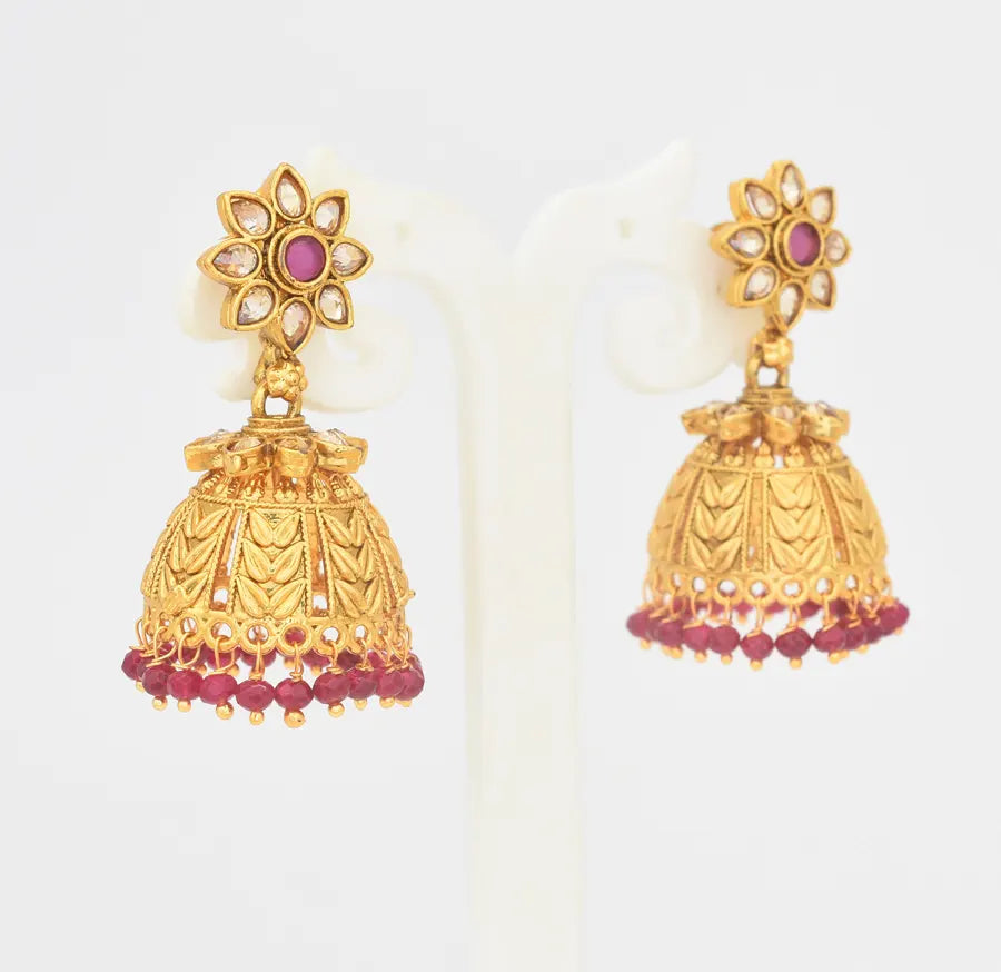 Matte White Magenta Imara Jhumka - U0816