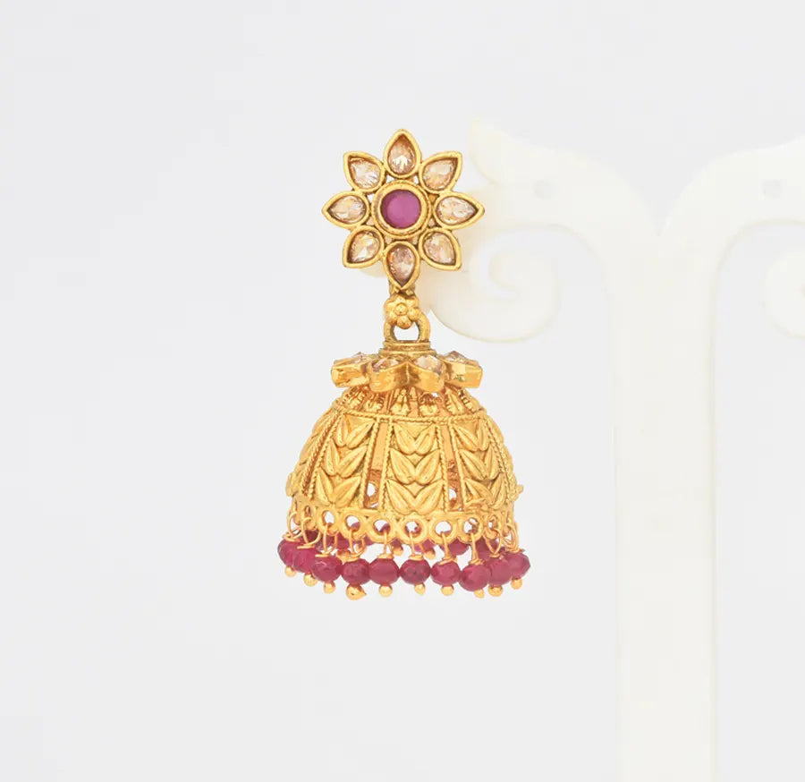 Matte White Magenta Imara Jhumka - U0816