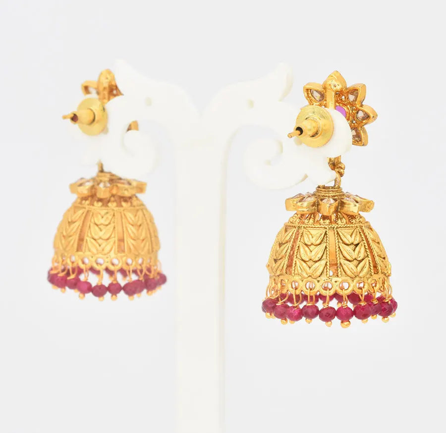 Matte White Magenta Imara Jhumka - U0816