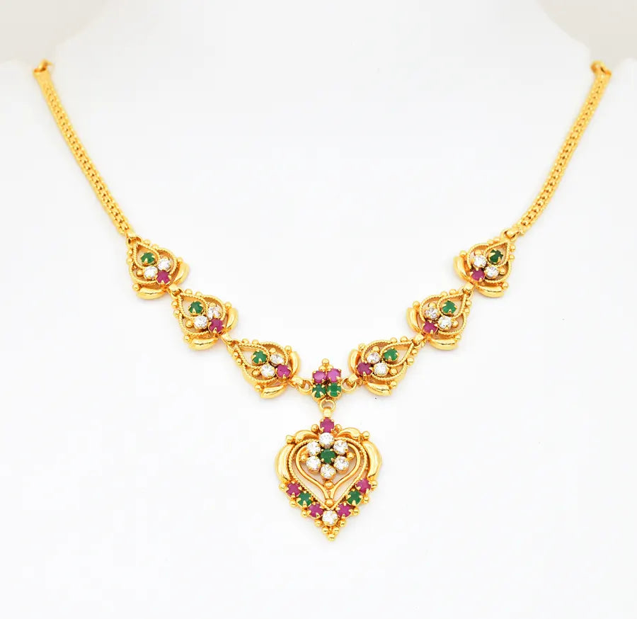 White Magenta Green Mellow Necklace - V04465