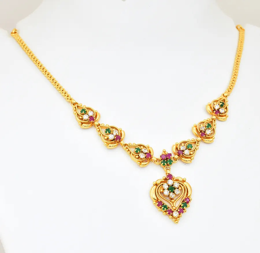 White Magenta Green Mellow Necklace - V04465