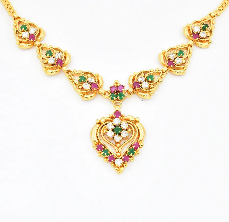 White Magenta Green Mellow Necklace - V04465