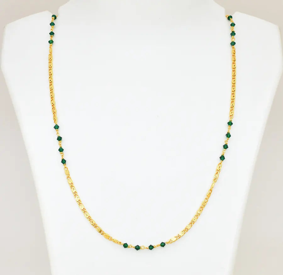 Small Medium Green Crystal Scroll Link Chain 24 Inches - U12247