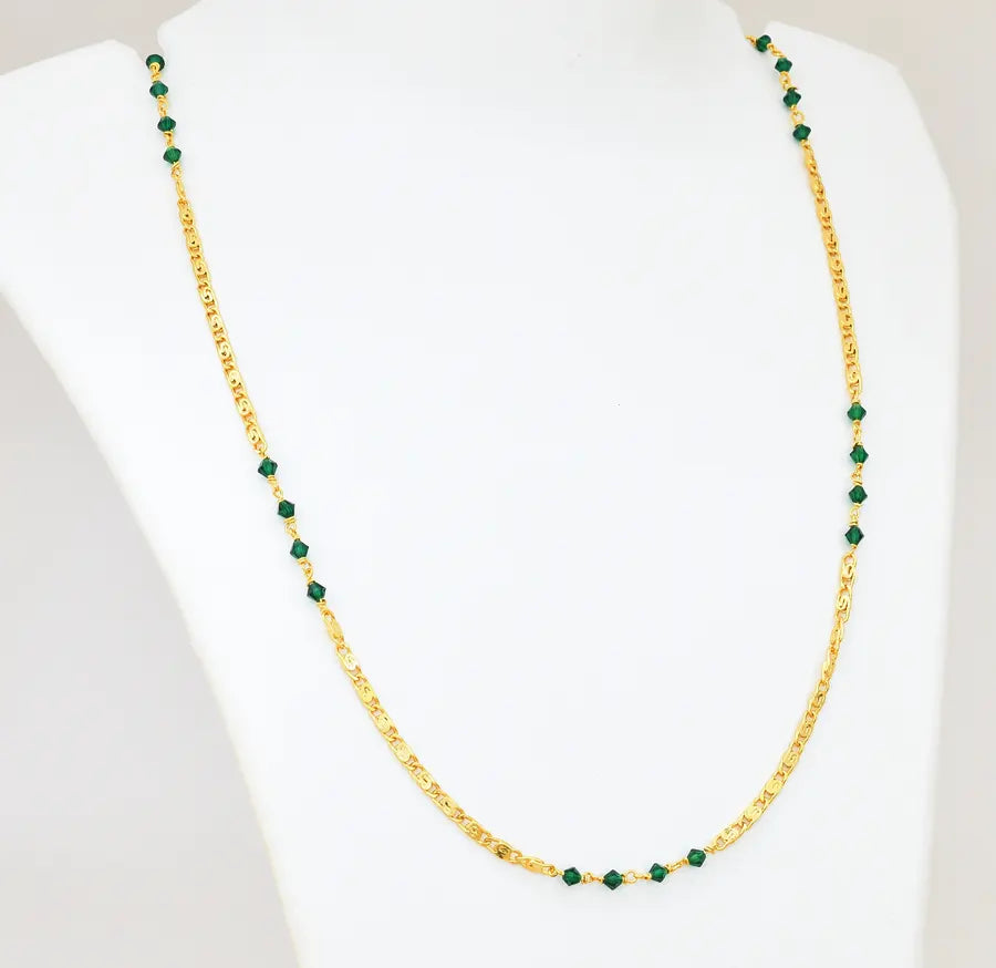Small Medium Green Crystal Scroll Link Chain 24 Inches - U12247