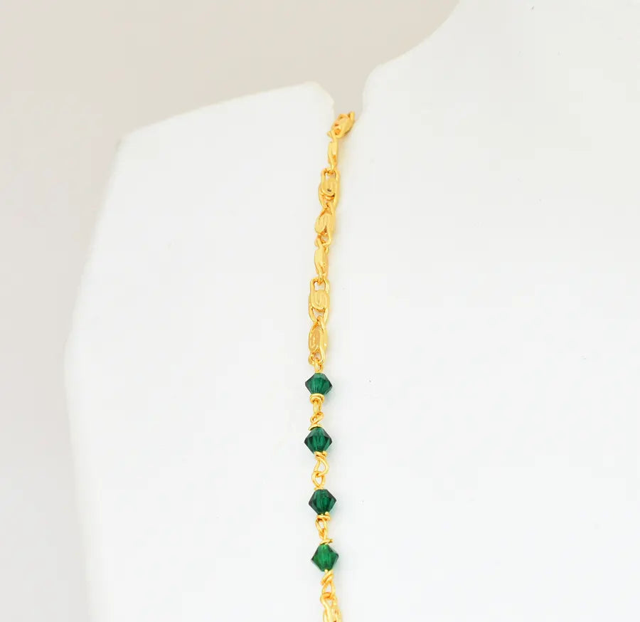 Small Medium Green Crystal Scroll Link Chain 24 Inches - U12247