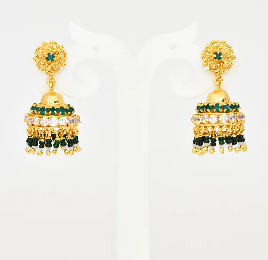 Medium Small White Green Kayla Pasi Jhumka - V01293