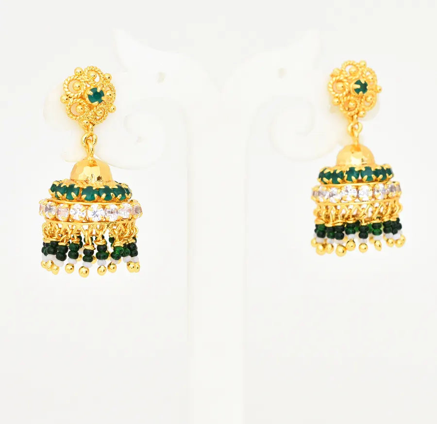 Medium Small White Green Kayla Pasi Jhumka - V01293