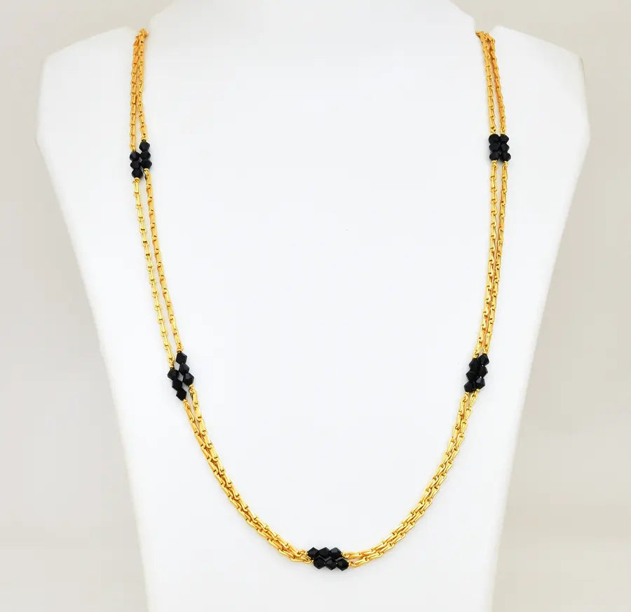 Black Crystal Double Layer Dual Bar Chain 24 Inches - V03416