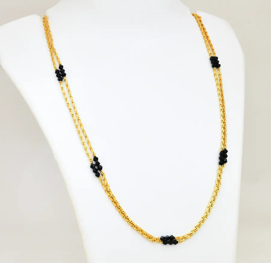 Black Crystal Double Layer Dual Bar Chain 24 Inches - V03416