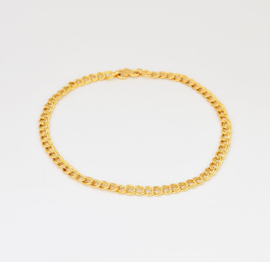 Medium Small Shinny Flat Double Curb Link Anklet - U12257