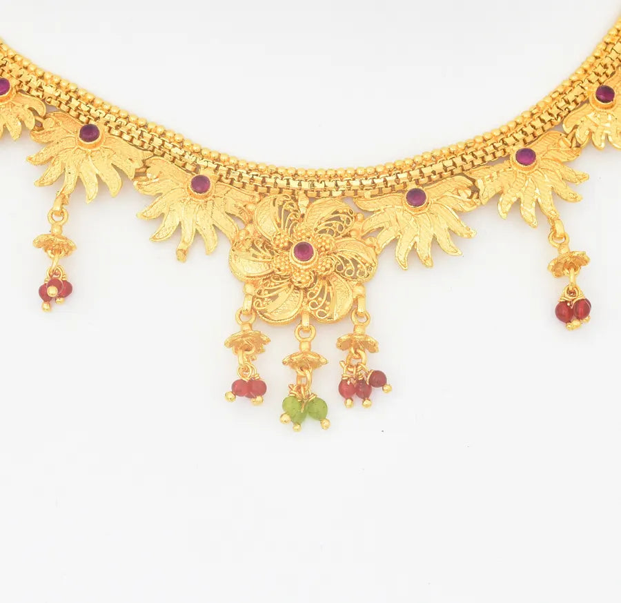 Magenta Green Floret Necklace - U12258