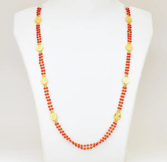 Red Pasi Laxmi Coin Double Chain 29 Inches - V02366
